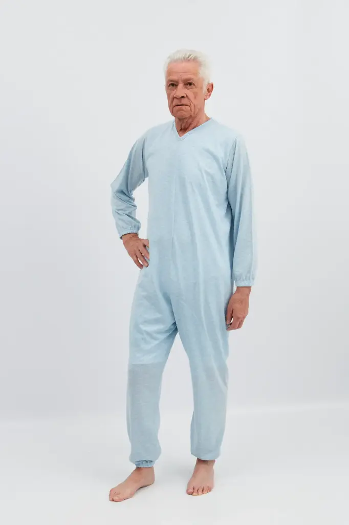 Pyjama met extra verstevigd zitgedeelte en ritssluiting op de rug