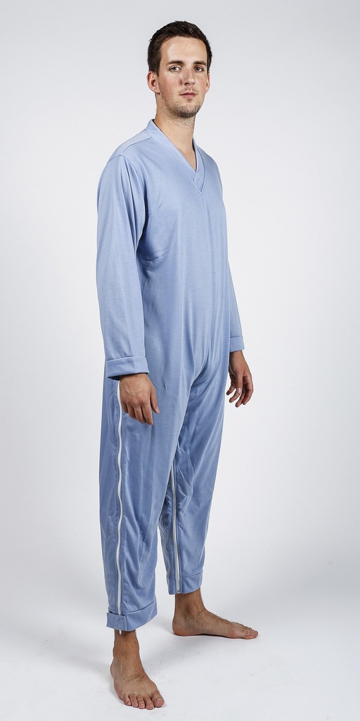 Stillpyjama mit Bein- und Seitenreißverschluss – stahlblau