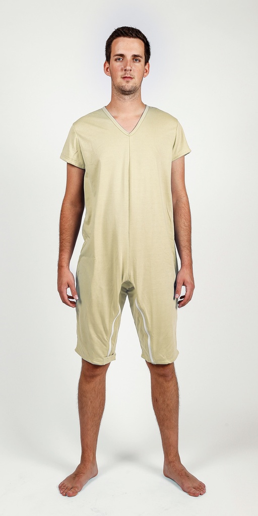 Short-sleeved body with shorts - zipper on the back and between the knees