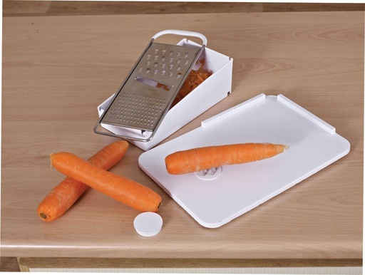 Sandwich board with fixation pins and grater