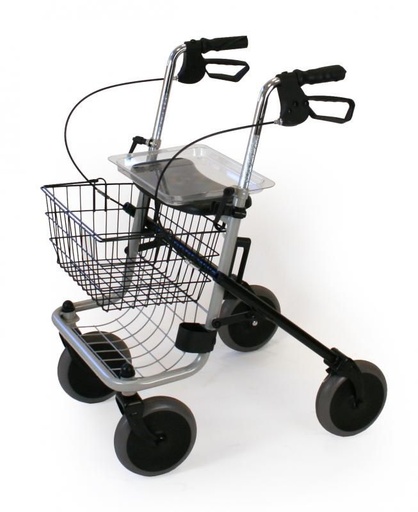 Plooibare rollator met 4 wielen met zitje in grijs