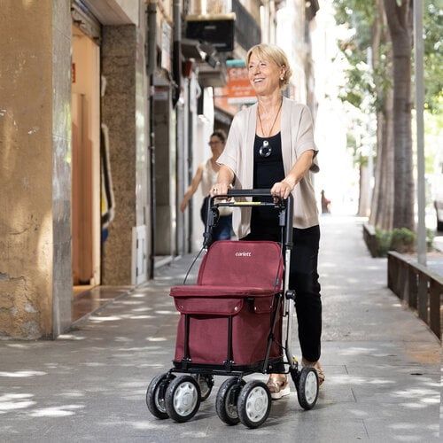 Boodschappenrollator Carlett – Smal, Inklapbaar met Grote Tas en Zitje