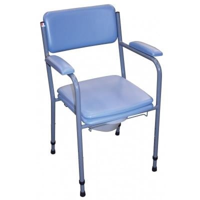 Chaise de toilette GR101, réglable en hauteur, accoudoirs fixes confort, gris/bleu