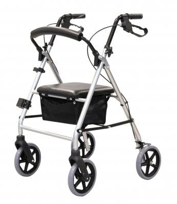 GCARE rollator 4 wielen, plooibaar, lichtgrijs aluminium