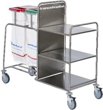 Combi dirty-clean linen trolley with 2 red and green lids and 2 pedals